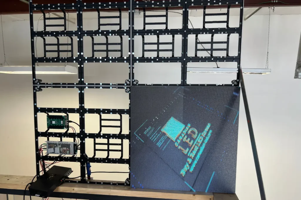 LED video wall installation with partial panel powered on