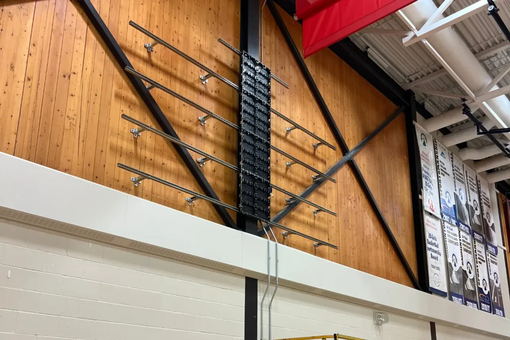 LED display installed in a school gym